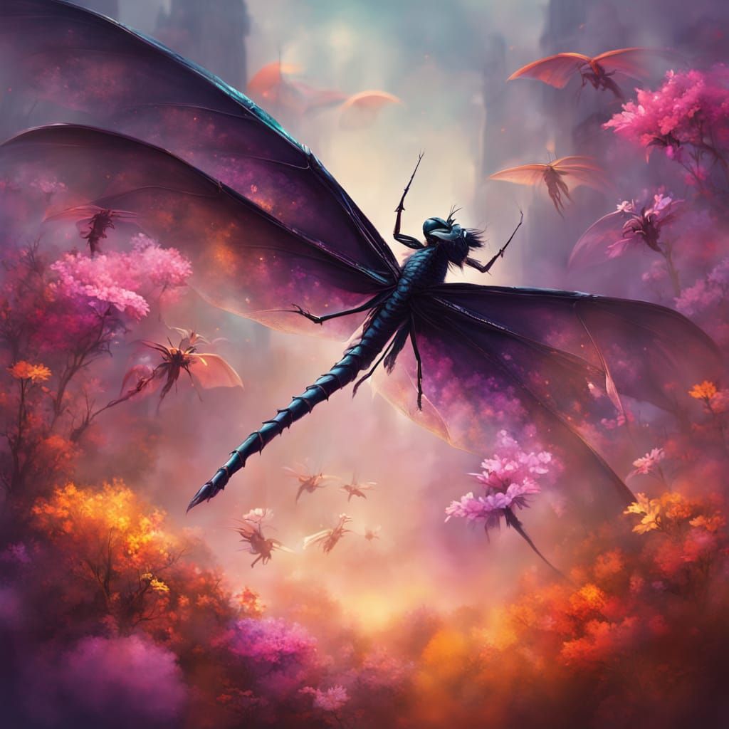 Man in Dark Cloak Embraced by Vibrant, Surreal Dragons