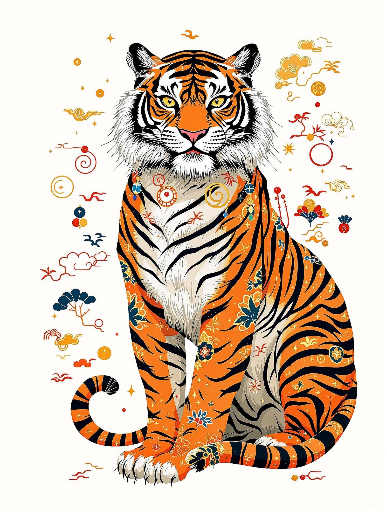 Chinese Zodiac Tiger Illustration in Traditional Style