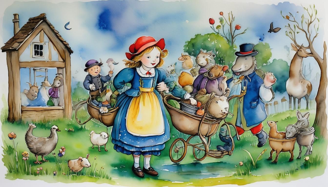 Detailed Watercolor Nursery Rhyme Illustration
