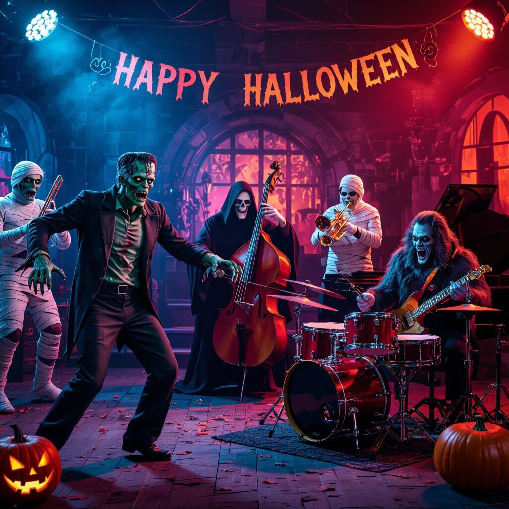 Halloween Party in Frankenstein's Lab with Dancing Zombie