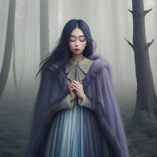 Ethereal Woman in Forest Clearing as Oil Painting