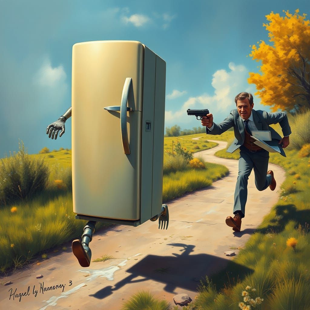 Anthropomorphic Refrigerator Pursued on Winding Path