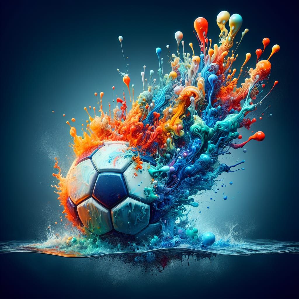 Underwater Soccer Ball Ablaze: Graffiti Splash Art