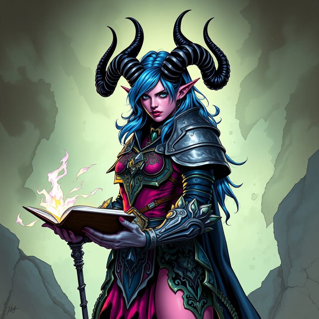 Tiefling Warlock Paladin in Comic Book Style