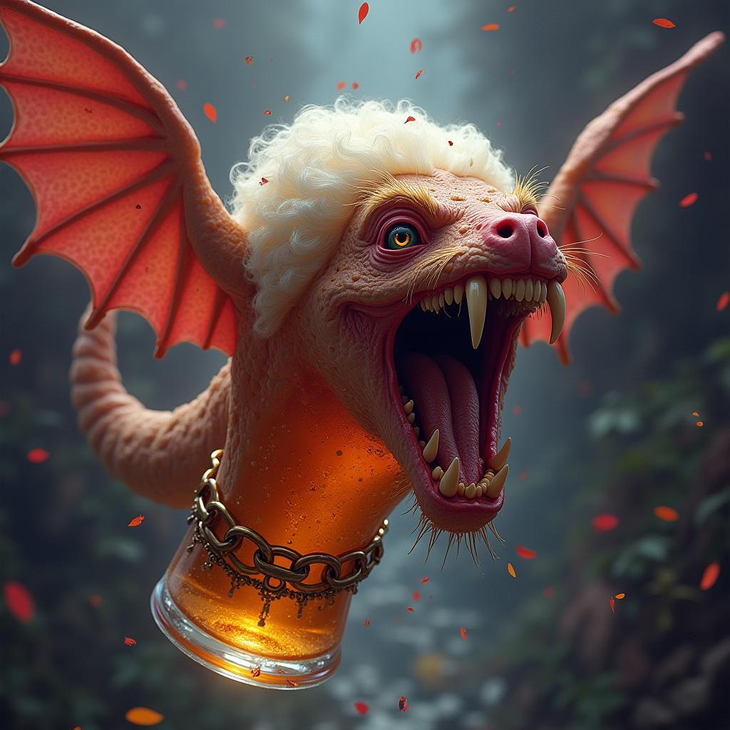 Flying Vampire Beer Bottle in Dark Fantasy Style