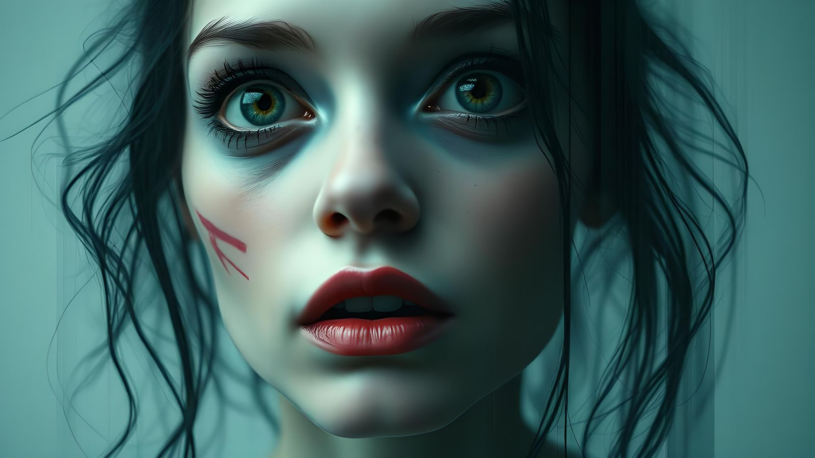 Nightmarish Expressionist Portrait with Visual Interference