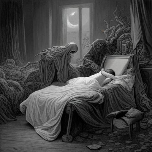 Nightmarish Dreamscape in Gothic Horror Style