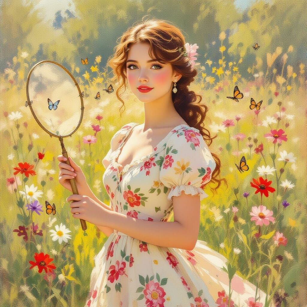 Woman in Meadow with Impressionistic Brushstrokes