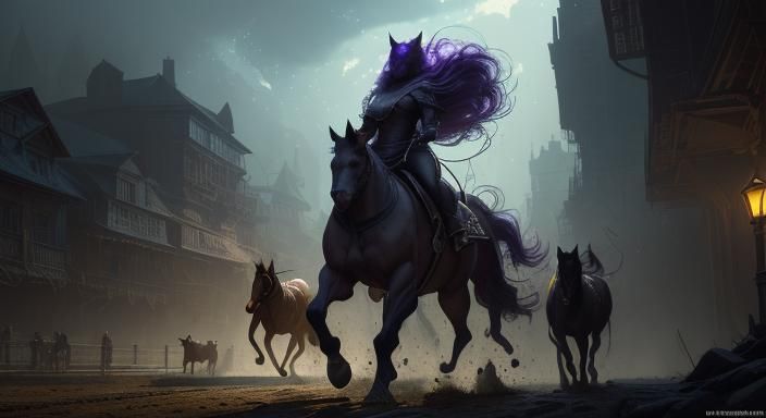 Epic Horse Race with Feline Jockeys, Dark Fantasy Art