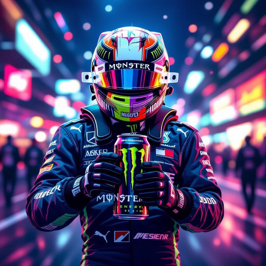 Formula 1 Driver with Monster Energy Drink