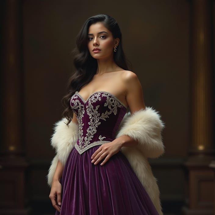 Elegant Brunette in Purple Velvet Gown