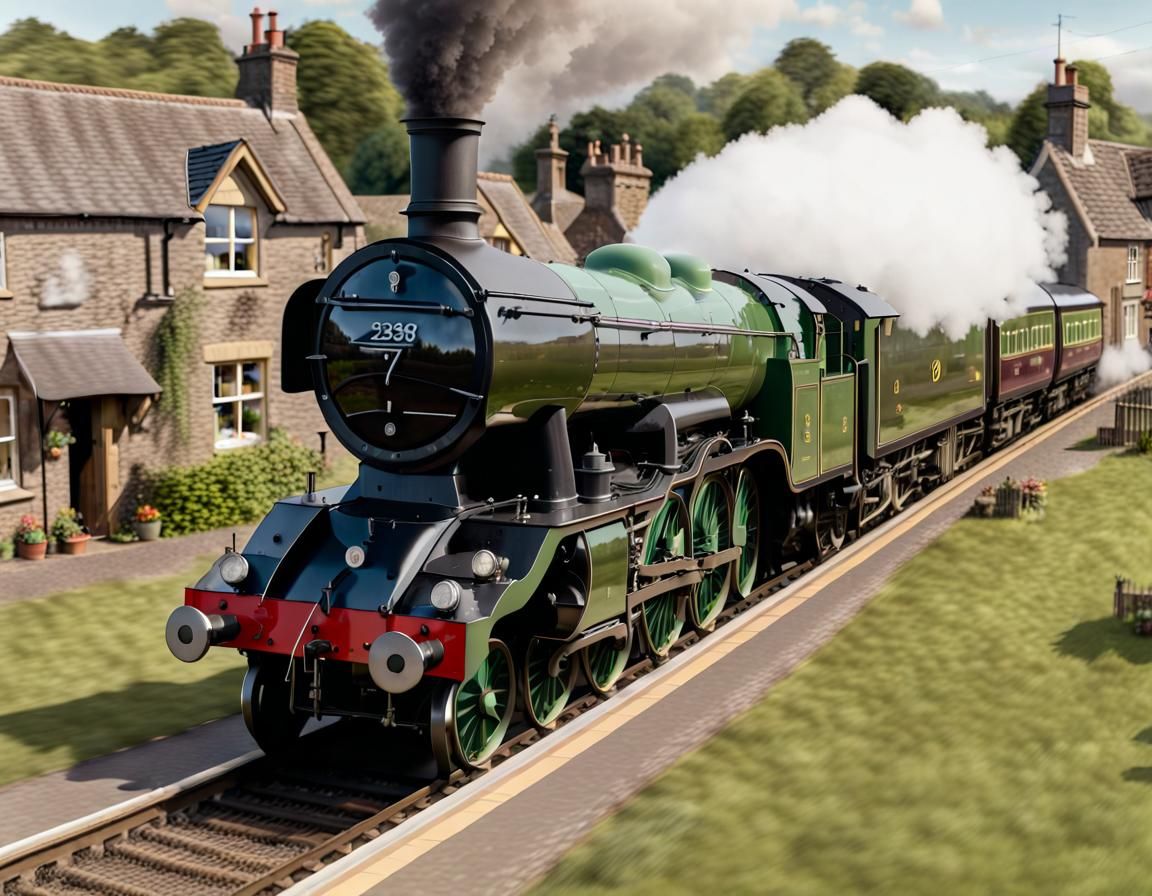 Flying Scotsman Train Portrait in English Village