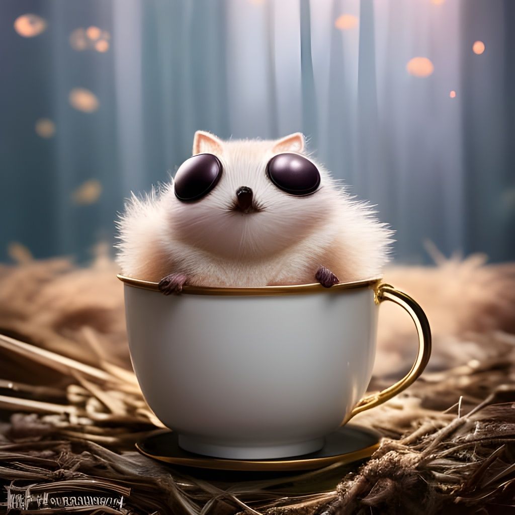 Adorable Baby Hedgehog in Teacup: 3D Digital Art