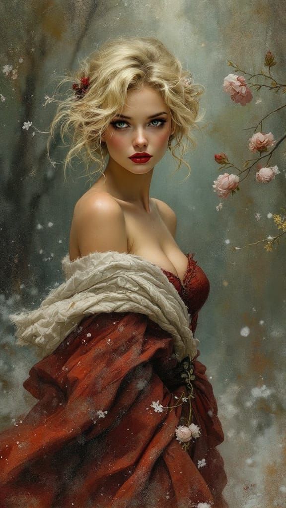 1950s Pin-Up Woman in Maroon Dress