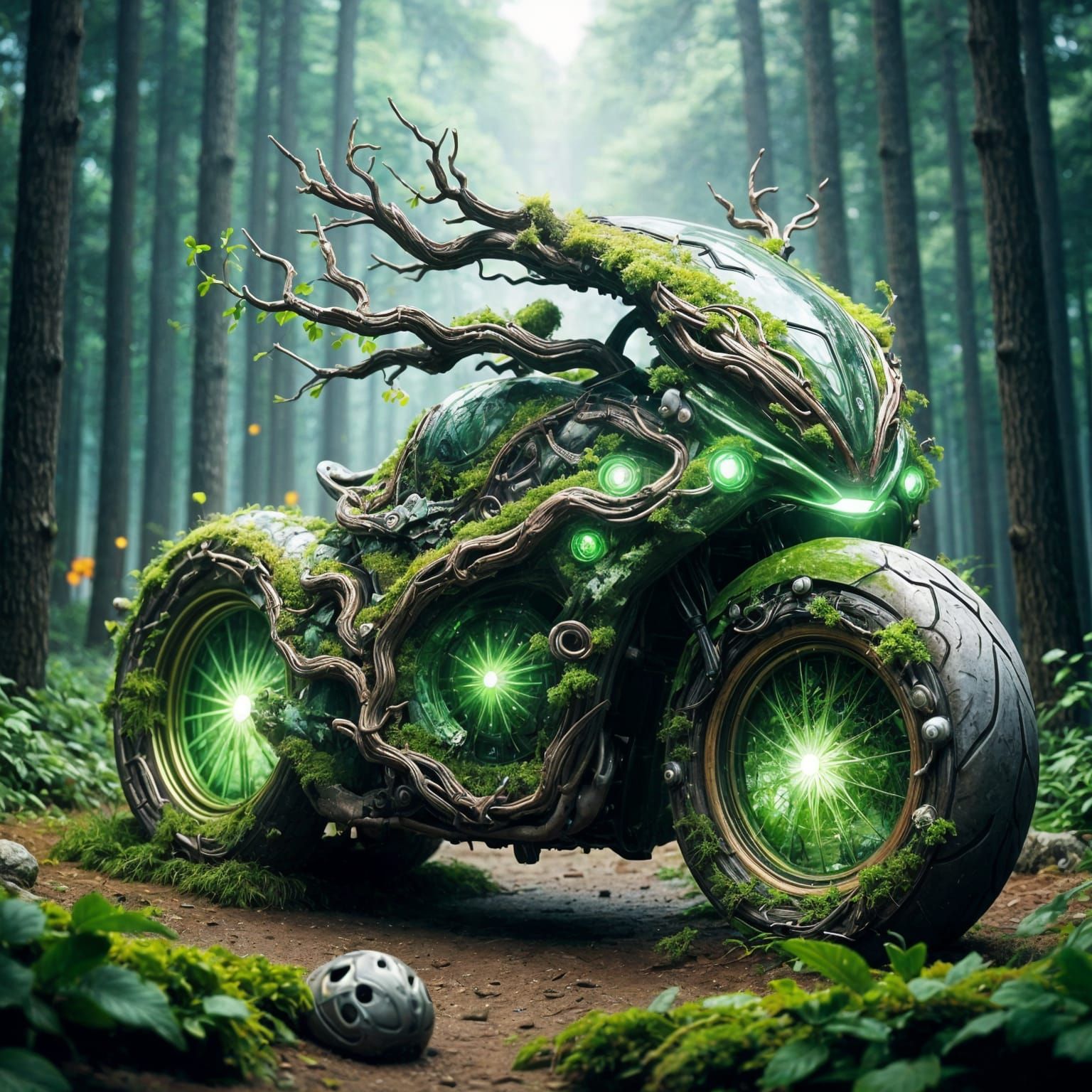 Ancient Nature Magic Meets Futuristic Tech in Cyberpunk Moto...