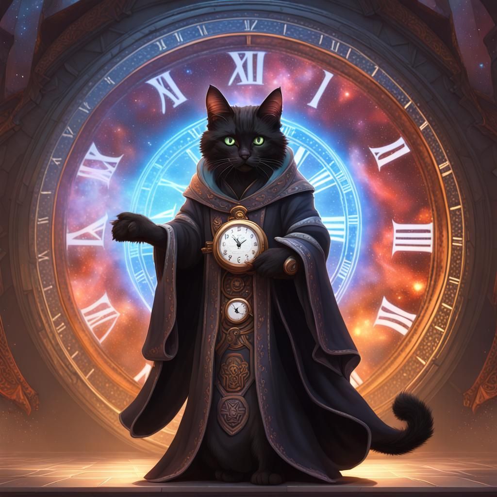 Clockwork Cat Wizard with Nebula Robes