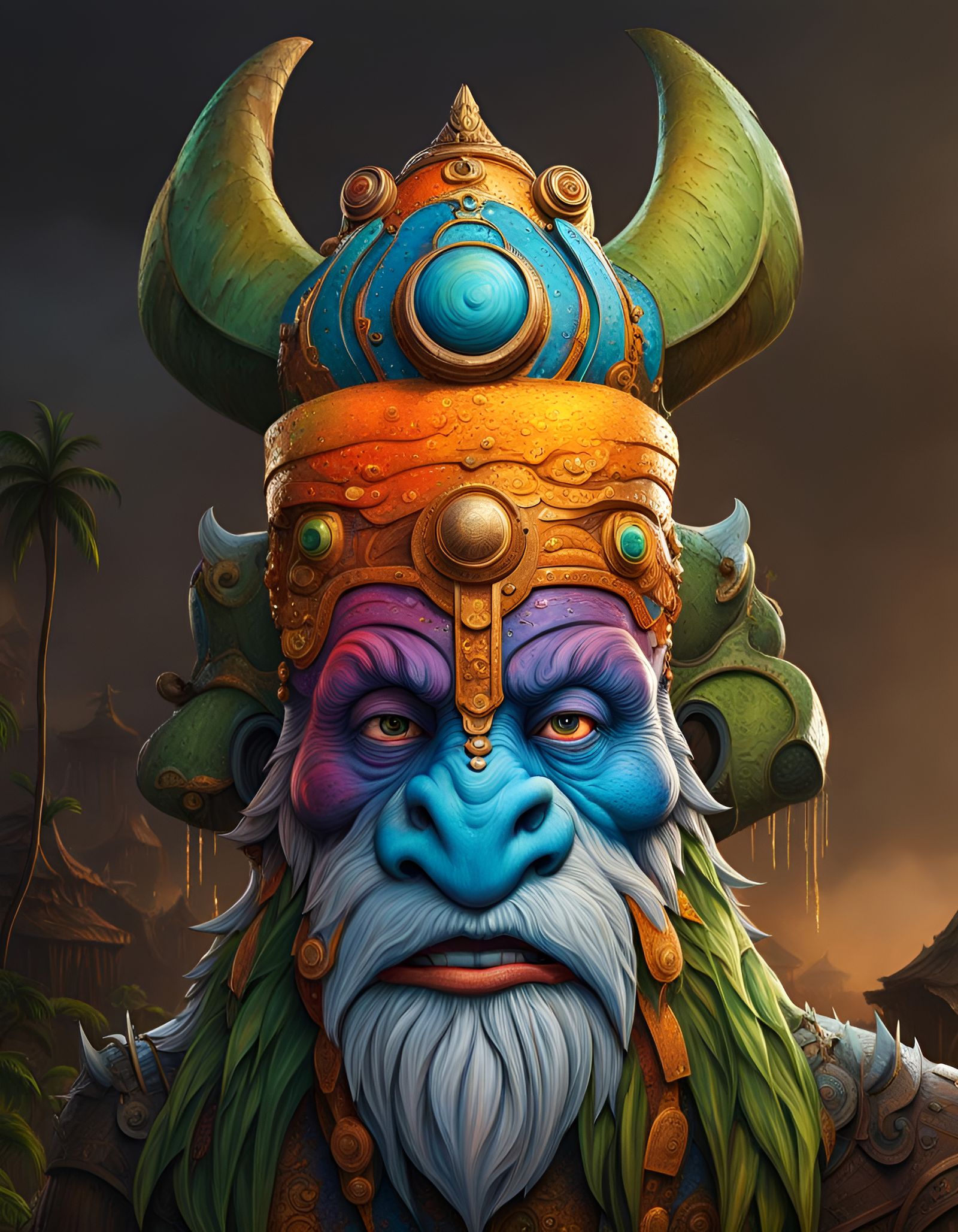 Giant Troll in Stormy Jungle Landscape