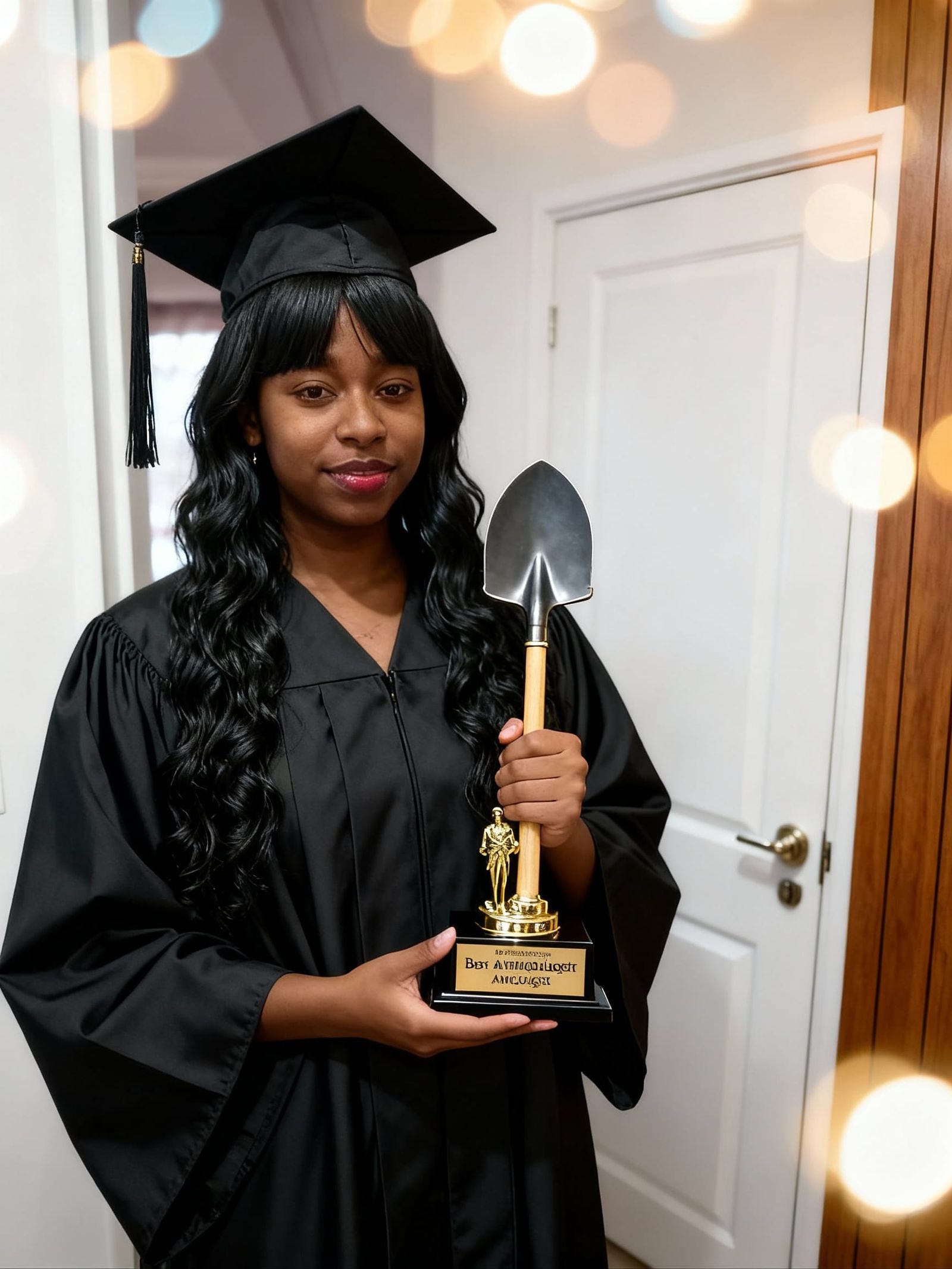 Graduating Anthropologist with Spade Trophy