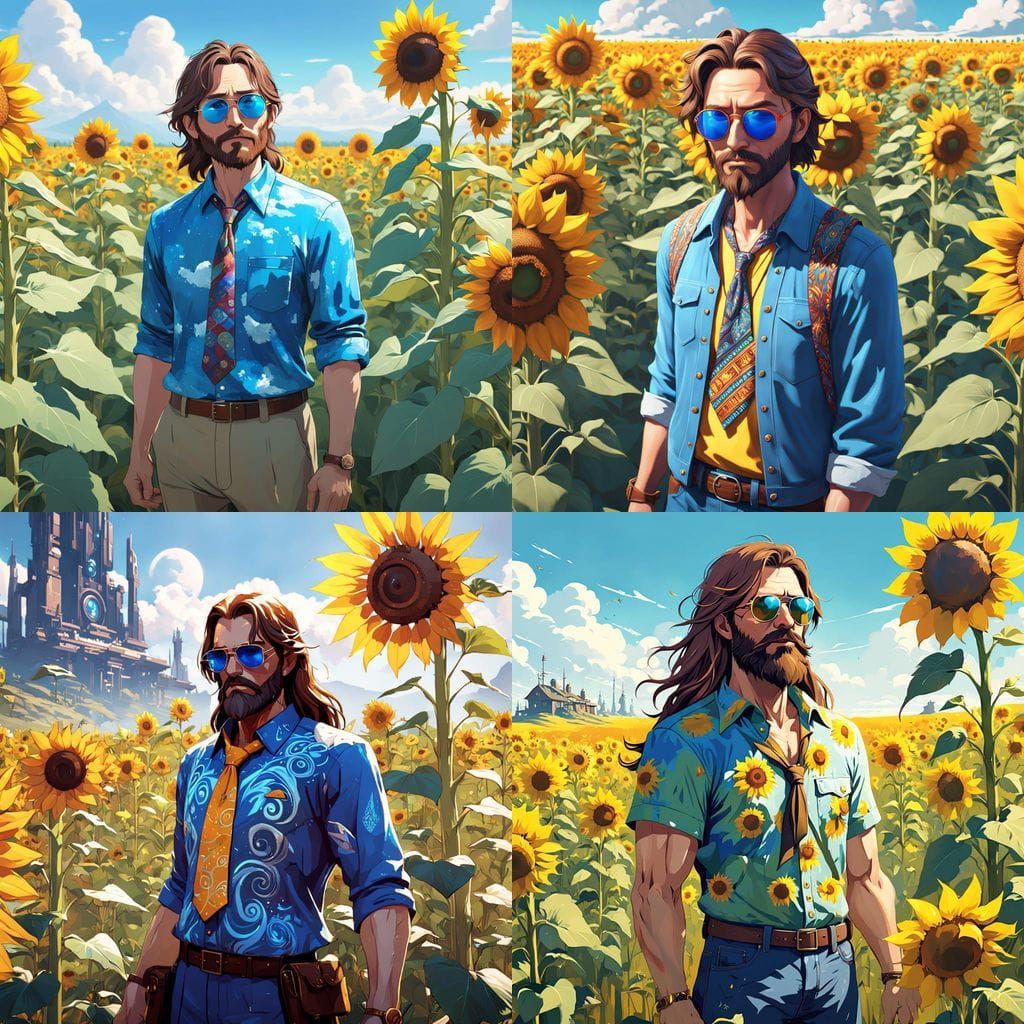 Anime Styled Hippie in Sunflower Field