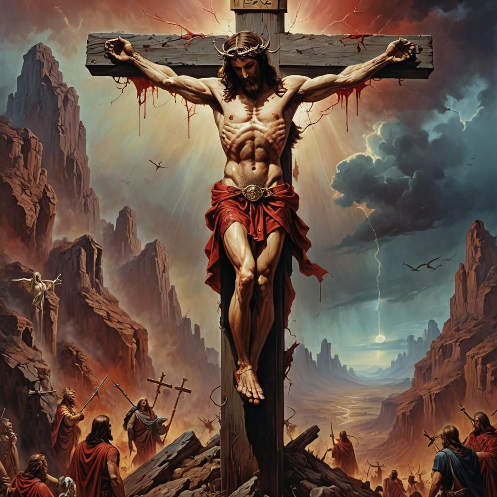 Jesus on the Cross in Boris Vallejo Style