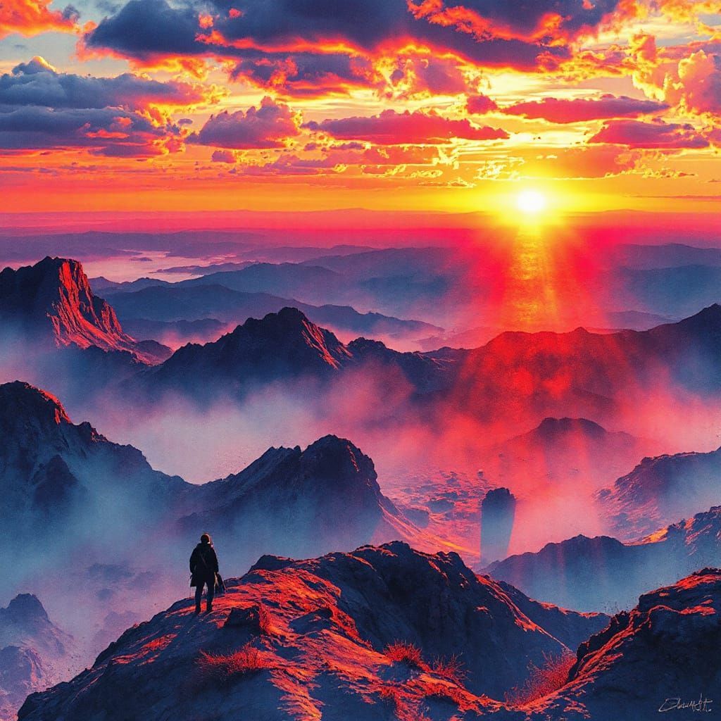 Vibrant Digital Watercolour Epic Scene with Fantastical Suns...