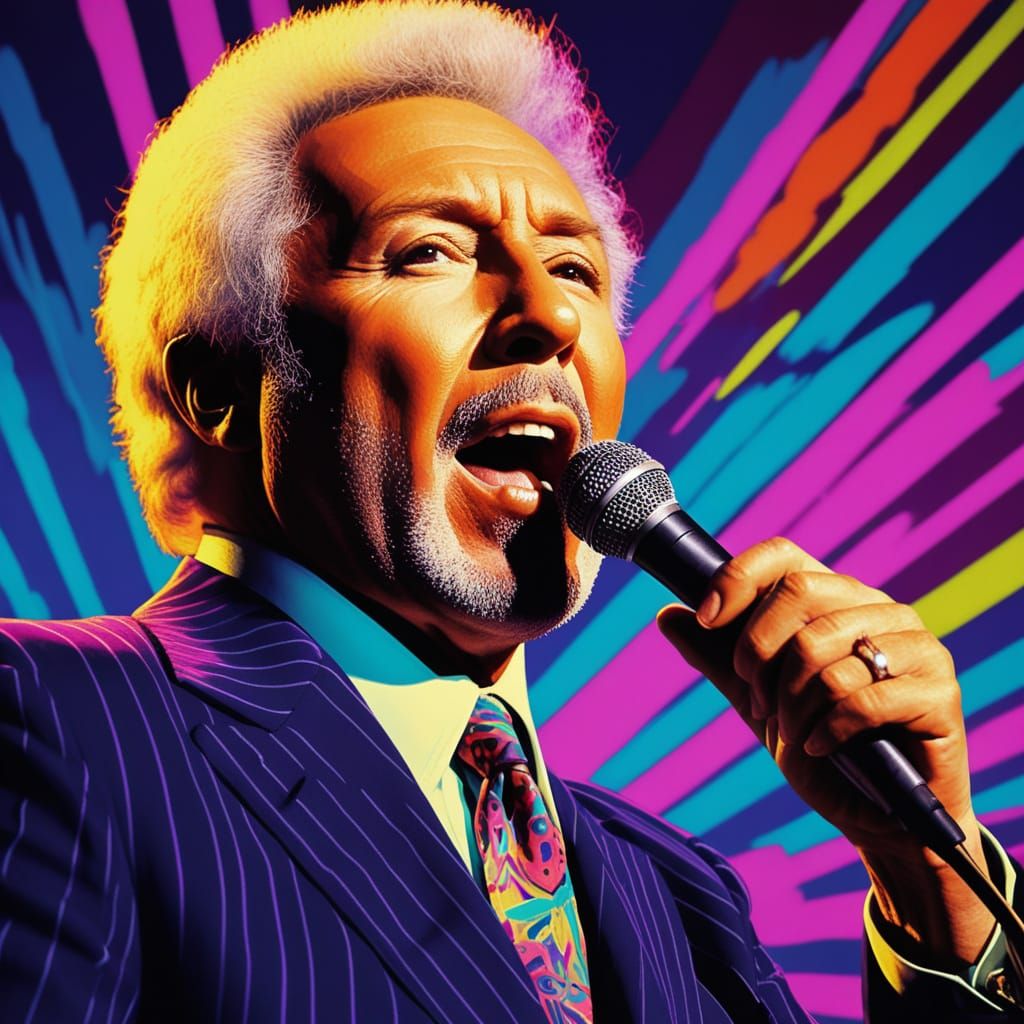 Vibrant Pop Art Portrait of Tom Jones in Iconic Stage Pose