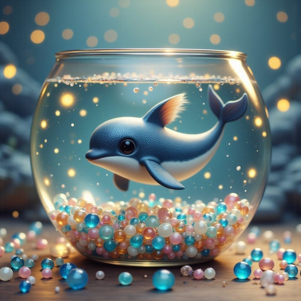 Miniature Whale in Iridescent Fishbowl