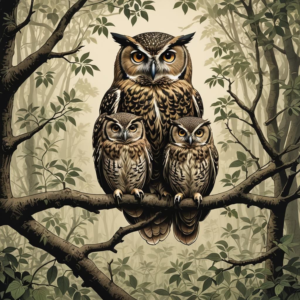 Charming Owls Family in Rural Indian Setting