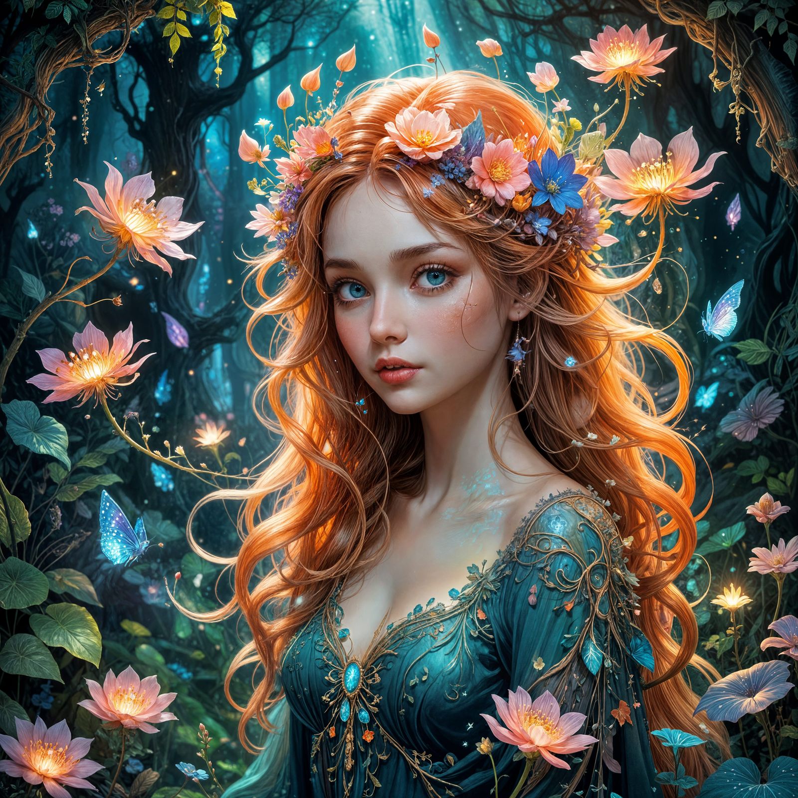 Magical Plant Being in Bioluminescent Fairy Forest