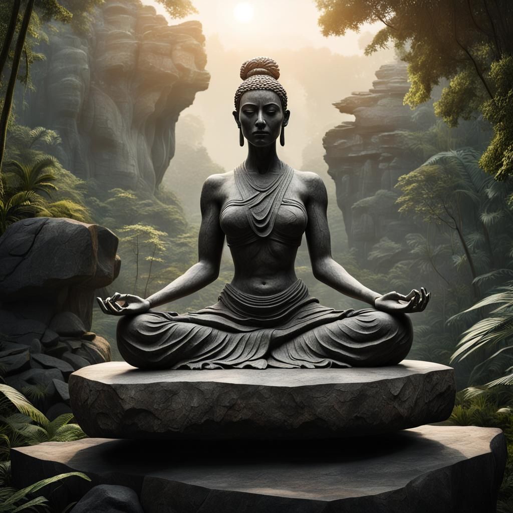 Monumental Jungle Statue of Meditating Woman