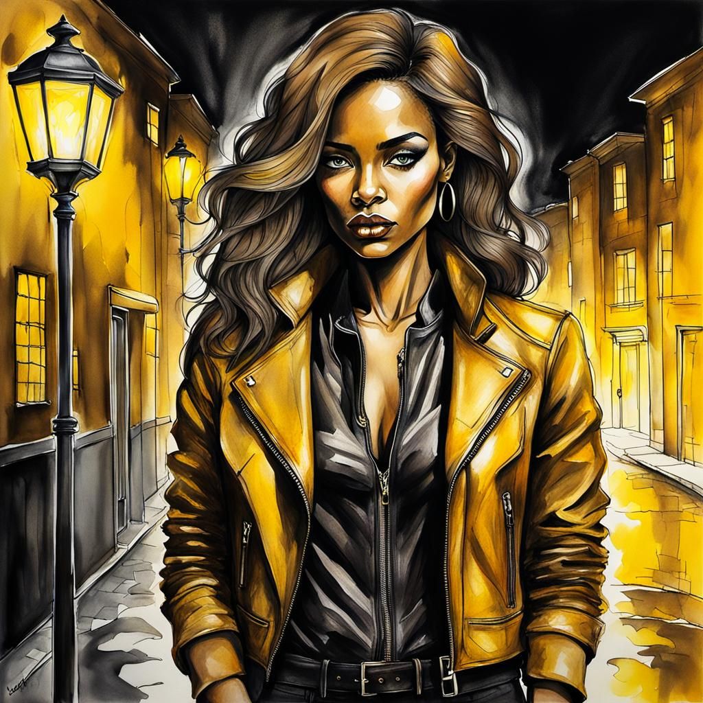 Brooding Noir Woman in Dark Alleyway