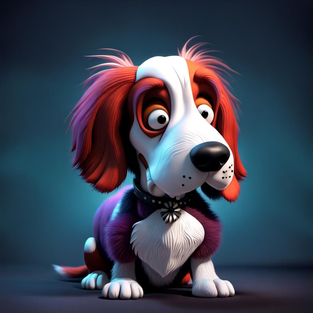 Bassett Hound Cartoon in Tim Burton Style
