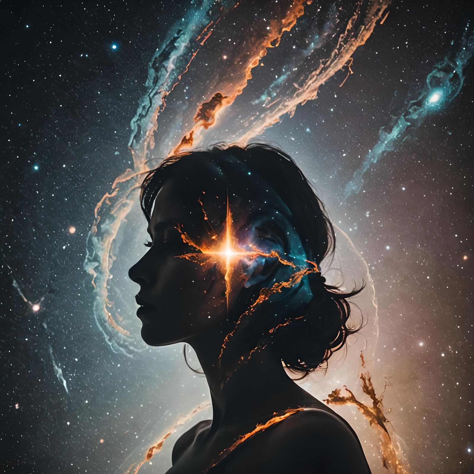 Surreal Woman Silhouette in Distorted Galactic Reality