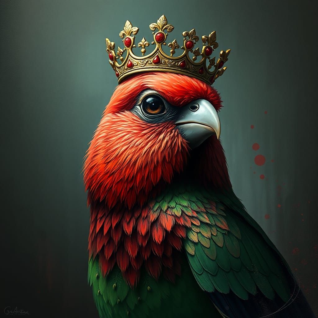 Whimsical Gothic Bird with Crown in Digital Art