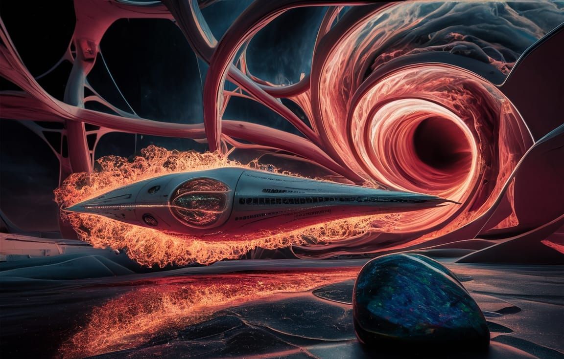 Futuristic Helium Antigrav Ship in Sci-Fi Cityscape