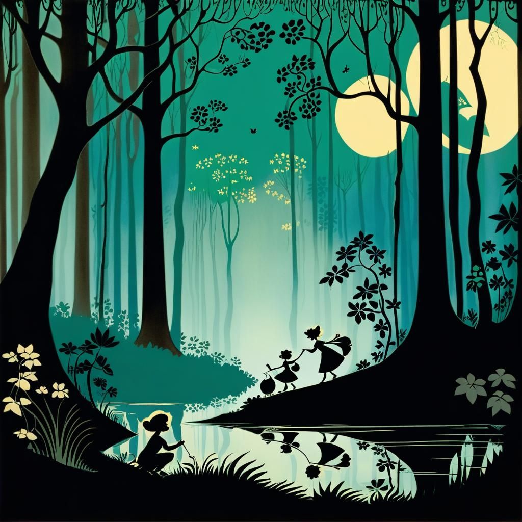 Children Playing in Woods, Silhouette Animation