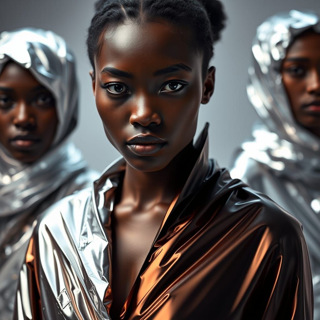 Black and Asian Models Shine in Sleek Tin Foil Fashion Portr...