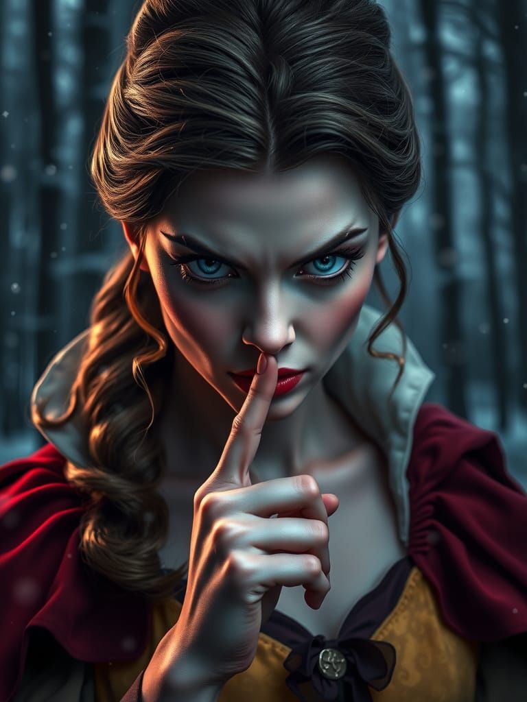 Evil Belle in Winter Forest, Dark Fantasy Art