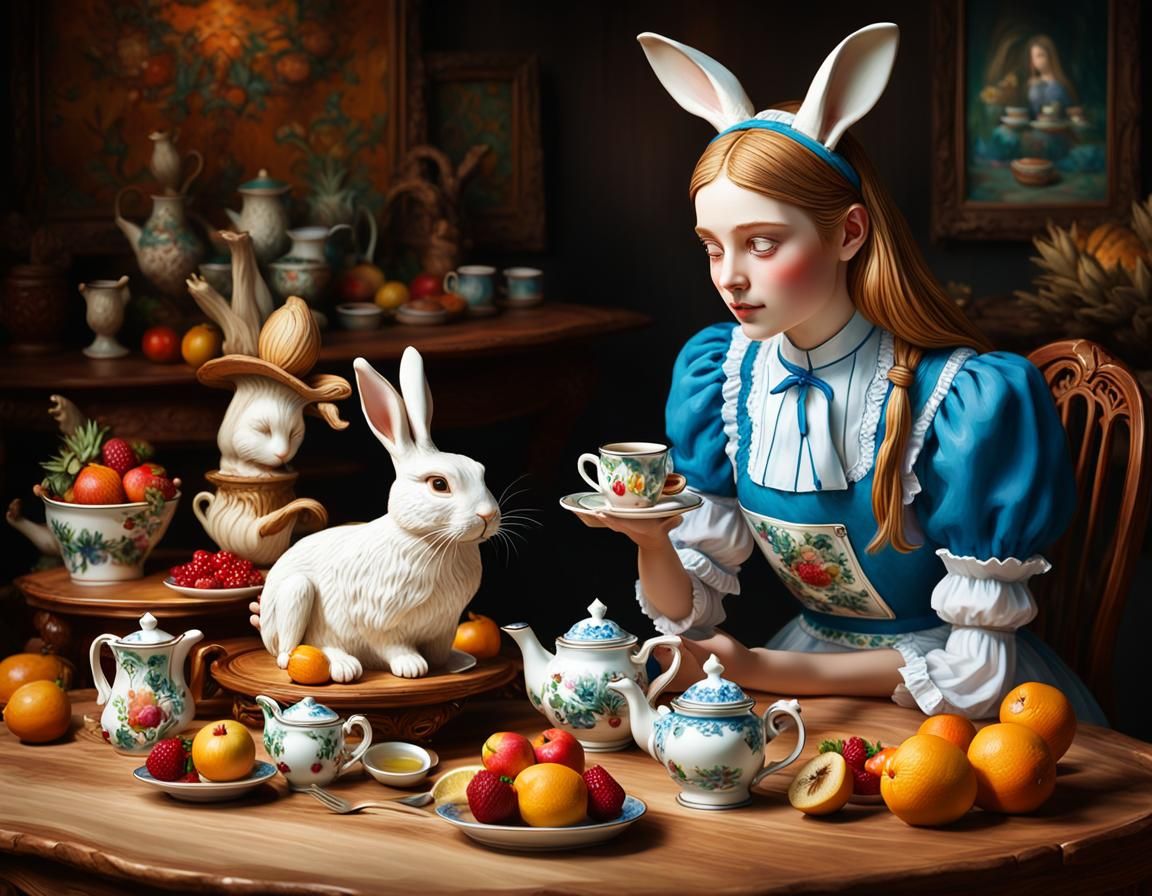 Alice and Rabbit Tea Party: Splash Art Portrait