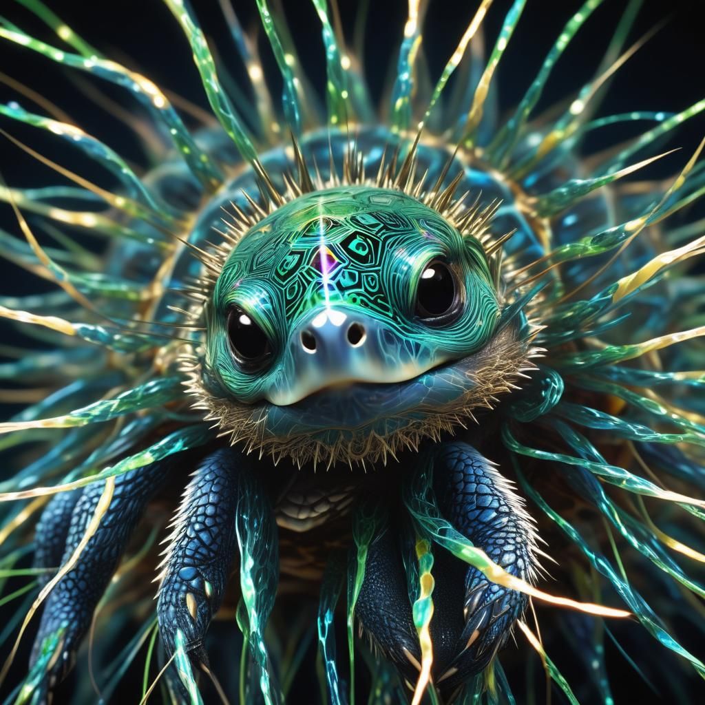 Exquisite Iridescent Turtle-Porcupine Hybrid in Cosmic Vorte...
