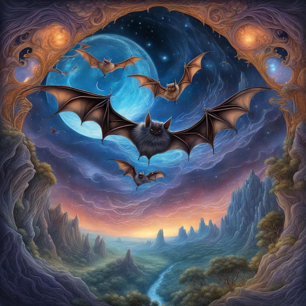 Bats Ascend into Starry Sky: Airbrush Art