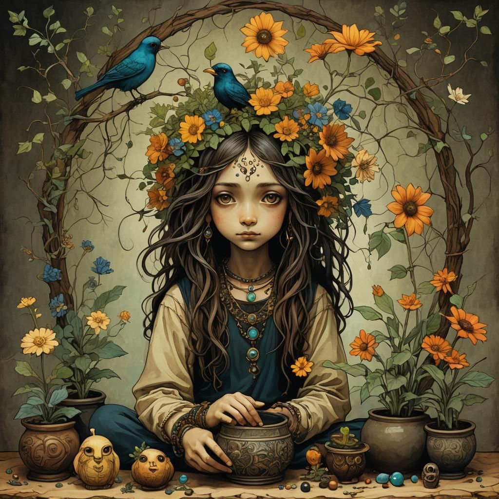 Cute AI Plant Pot with Flower, Textured Painting