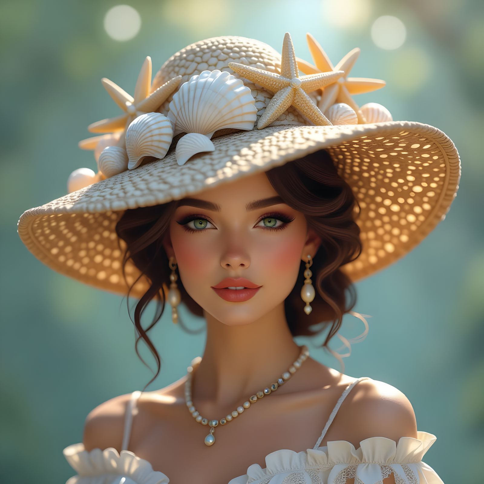 Oceanic Hat Of Shells And Starfish Portrait