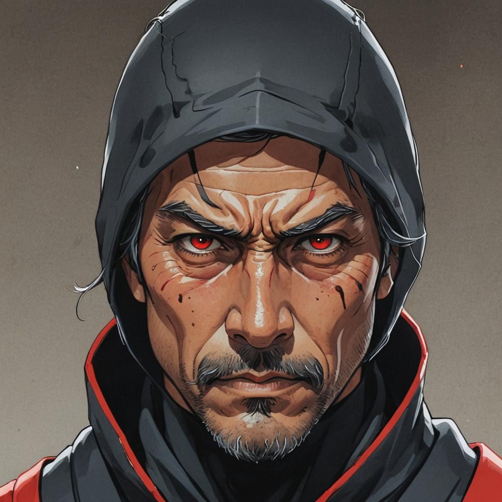 Unhappy Ninja Portrait in Cel-Shaded Anime Style