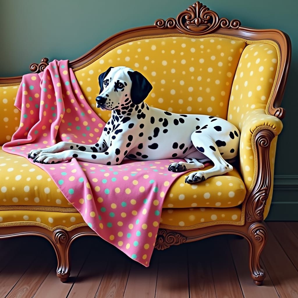 Dalmatian Dog on Chaise Lounge in Pointillism Style