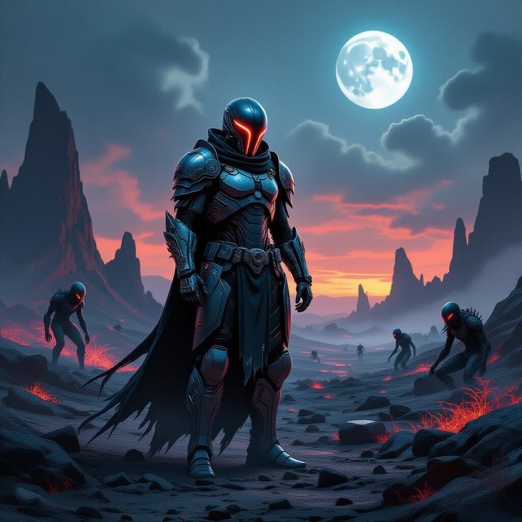 Biomechanical Warrior on Hellish Battlefield