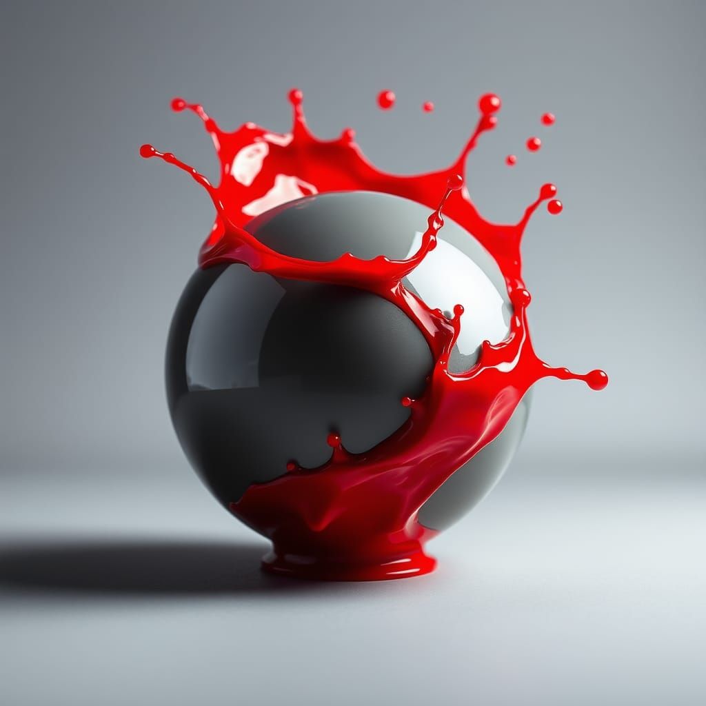 Red Splash on Gray Sphere, High-Resolution Photo