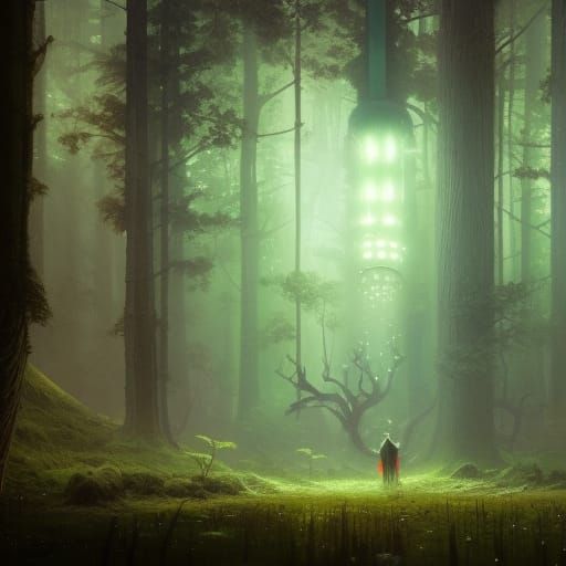 Mythical Alien Forest with Neon Lights in 8K