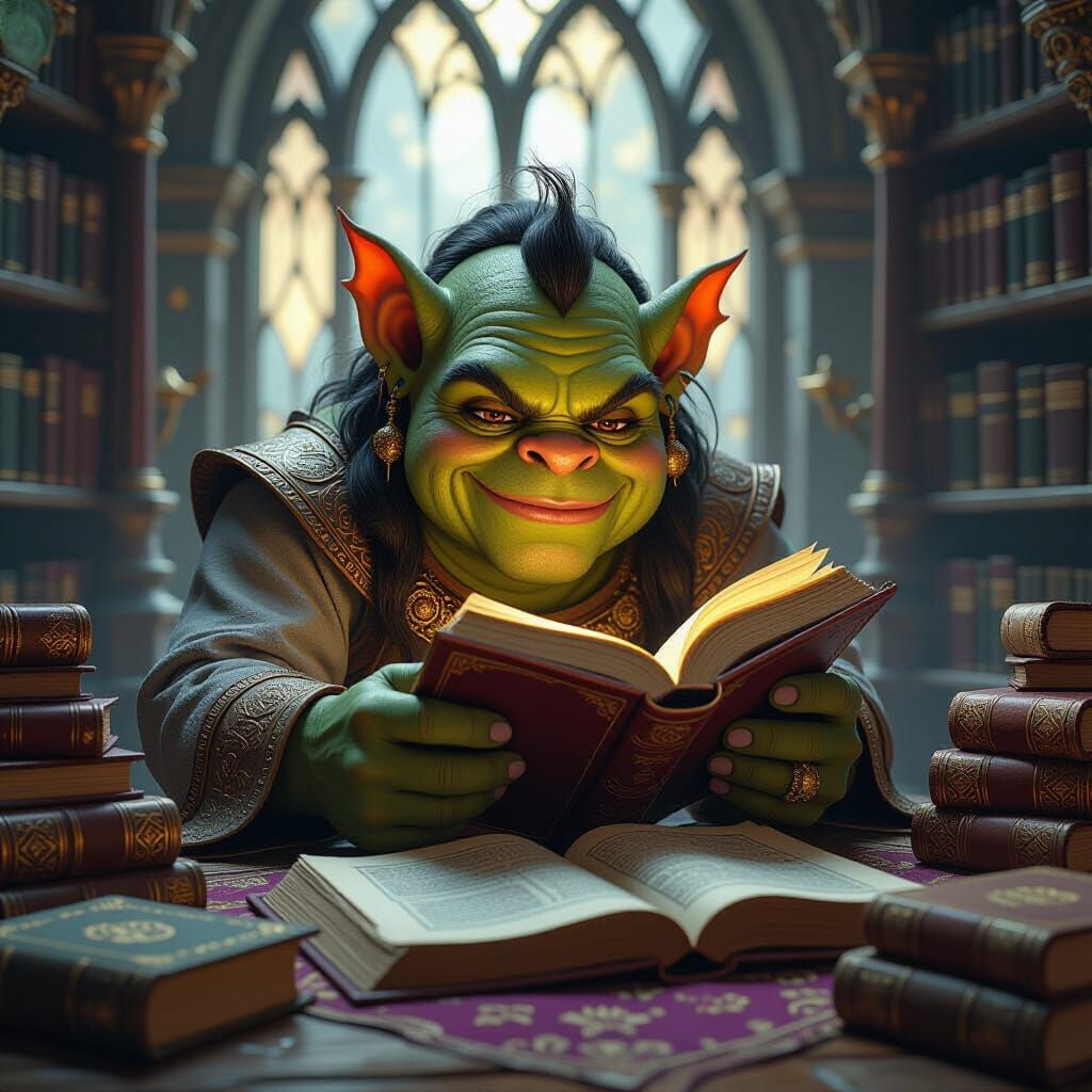 Enchanting Ogre Scribe in Mystical Realm