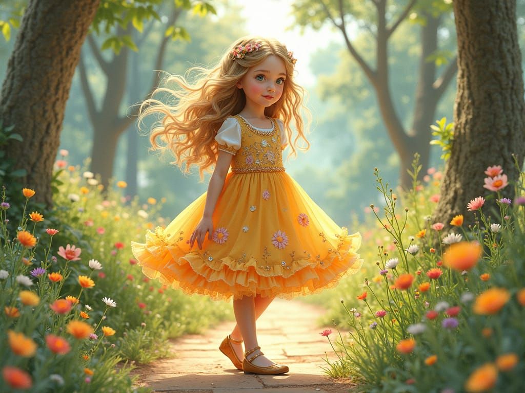 Garden Princess in Soft Focus Pastel Illustration